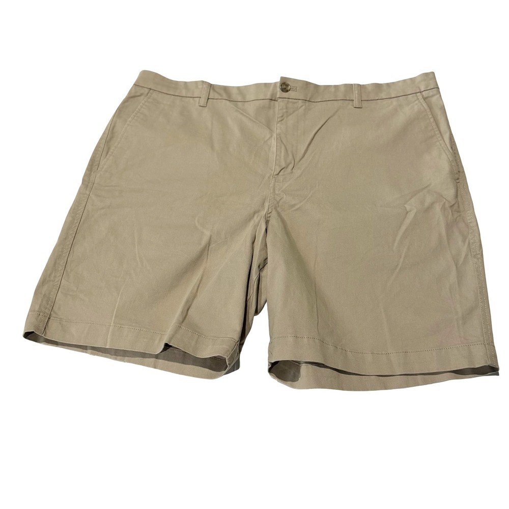 Chaps Mens Tan Khaki Stretch Flat Front Shorts Size 42 Cotton Blend Casual